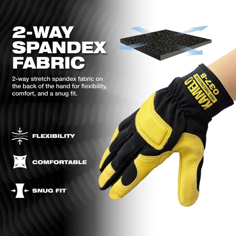 KameLo Goatskin Leather Multipurpose Riggers Safety Work Gloves with Secure