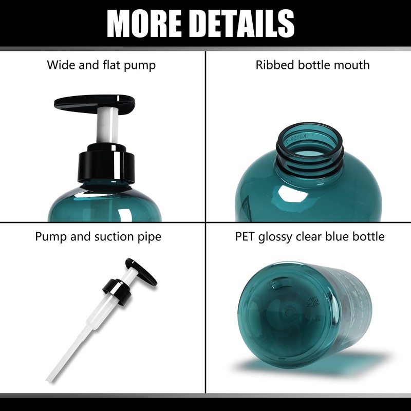 Shampoo Bottles with Pump, YACEYACE 3Pcs 16.9oz Blue Clear Empty