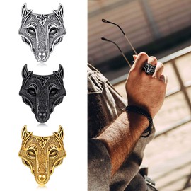 FaithHeart Viking Rings for Men Ring Norse Viking Nordic Wolf Head Rings For Men Wolf Ring Stands For Untamed Spirit Creative Retro Wolf Totem Amulet Ring Vintage Animal Jewelry