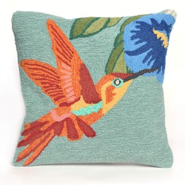 Liora Manne Whimsy Bird and Flower Indoor/Outdoor Pillow, Sky