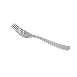 Kaya Shiny Metallic Silver Plastic Disposable Forks (24 Count) - Sturdy & Elegant Cutlery, Perfect for Parties, Catering & Special Events