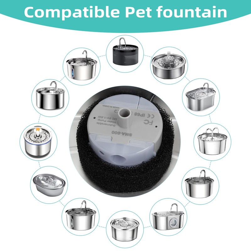 Ultra-Quiet Replacement Pump for Stainless Steel Cat Water Fountains -
