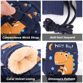 QKURT Kids Ski Gloves, Winter Warm Snow Gloves Windproof Snowboard Mittens for 2~10 Years Old Boys, Children Sport Gloves for Sledding Snowboard Skating Cycling Running and Outdoor Activities