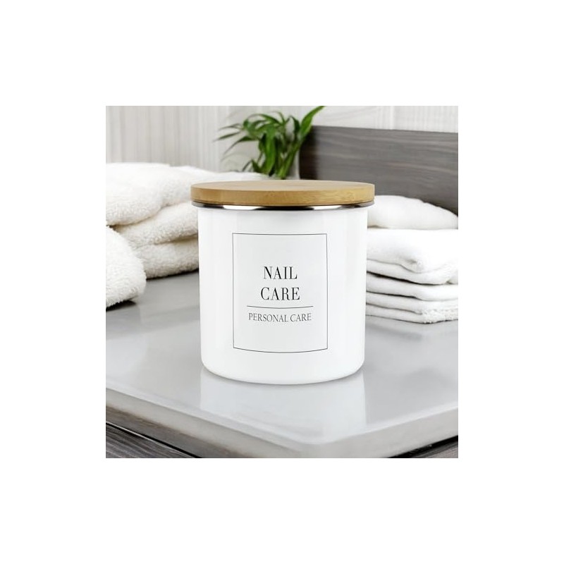 Minimalist Range Nail Care Storage Canister - White Metal Enamel