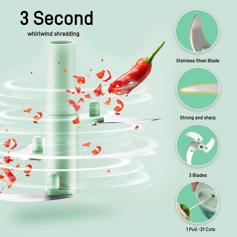 Vegetable Chopper Manual Food Chopper with Container, Hand Pull String