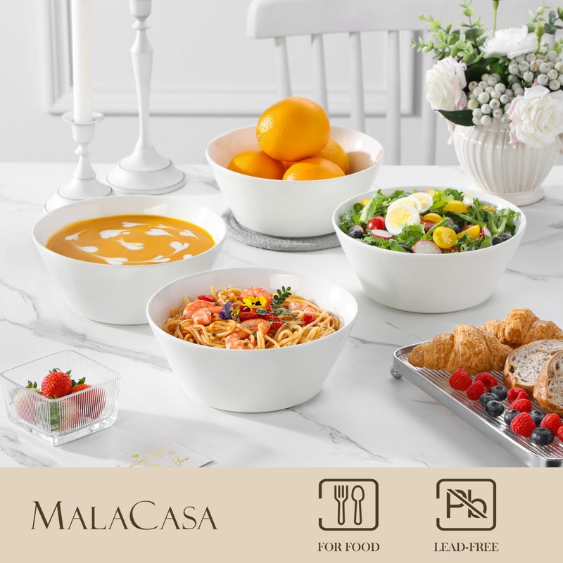 MALACASA Large Salad & Soup Bowls - Set of 4,