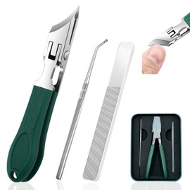 Eagle Beak Nail Clippers 3-Piece Set – Wide Jaw Slanted Clippers for Thick Toenails & Ingrown Nails – Beveled Stainless Steel Anti-Splash Nail Clippers for Men, Women, Seniors (Green)