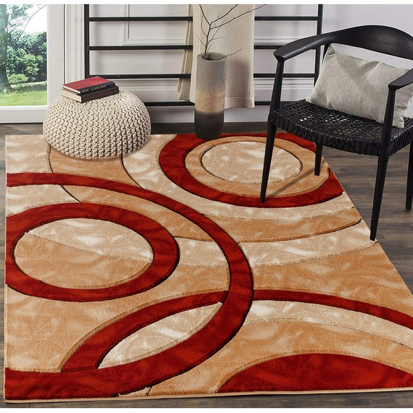 GLORY RUGS Area Rug Modern 5x7 Dark red Circles Geometry