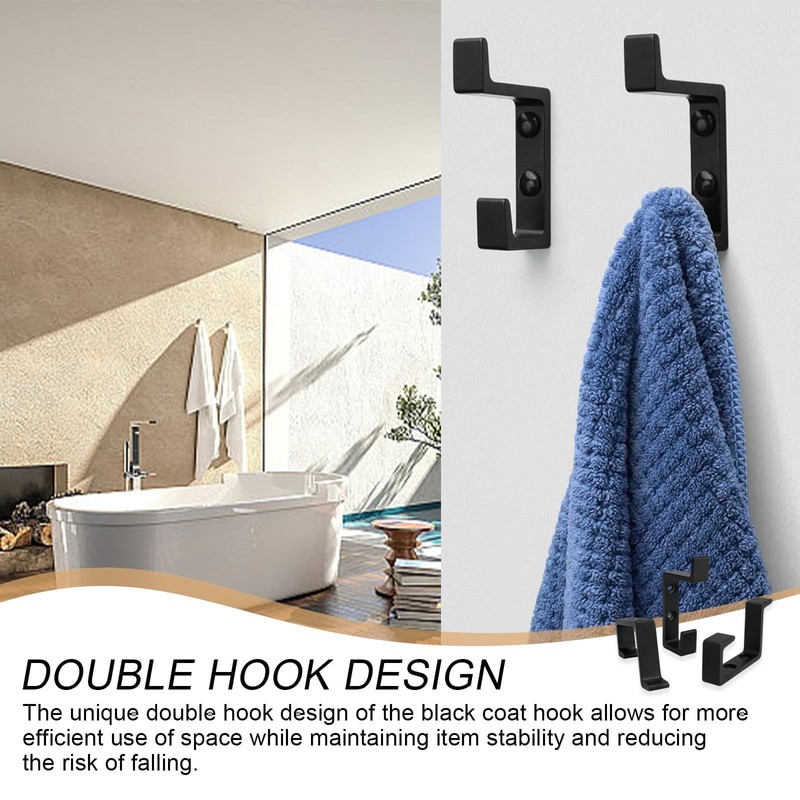 PARFCO Acoustic Panel Hooks, Pack of 4 Coat Hooks, Black,