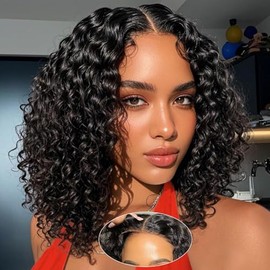UCUVIC Peluca Bob Rizada Cabello Humano 5x5 Usar y Llevar Pelucas Sin Pegamento Cabello Humano Pre Depiladas Pre Cortadas Onda Profunda Pelucas de Cie