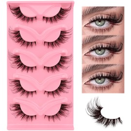 3D Clear Band Falsche Wimpern Katzenauge, Cat-Eye Natürliche Künstliche Wimpern Extensions Set, Fox Eye Künstliche Wimpern Natürlich Look, 5 Paare Wiederverwendbar Leichte Faux Mink Wimpern(SN001)