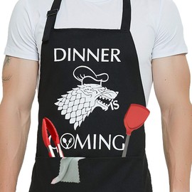 Funny Apron for Men/Women 100% Cotton Thick and Durable Waterproof Chef Apron, Dinner is Coming, One size