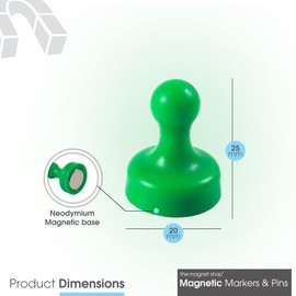 7 x Extra Strong Magnetic Push Pins – High Strength Neodymium Magnets – Ideal For Card, Whiteboards, Fridges and Memos, Offices [Green]