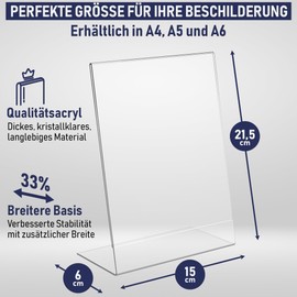 Dasher Products Dasher Products Acryl-Schildhalter, abgeschrägte Rückseite, 15 x 21,5 cm, Economy Portrait Werberahmen, perfekt für Zuhause, Büro, Geschäft, Restaurant (A5 - 6 Pack)