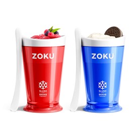 ZOKU Original Slush and Shake Maker, Slushy Cup 2 Pack for Quick Frozen Homemade Single-Serving Slushies, Fruit Smoothies, and Milkshakes in Minutes, BPA-free, Red/Blue Set of 2