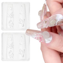 2 Pack 3D Lotus Flower Nail Design Nail Art Silicone Molds, Flowers Carving Template, Nail Tools, Classic Floral Lotus Leaf Nail Decor, Nail Accessories