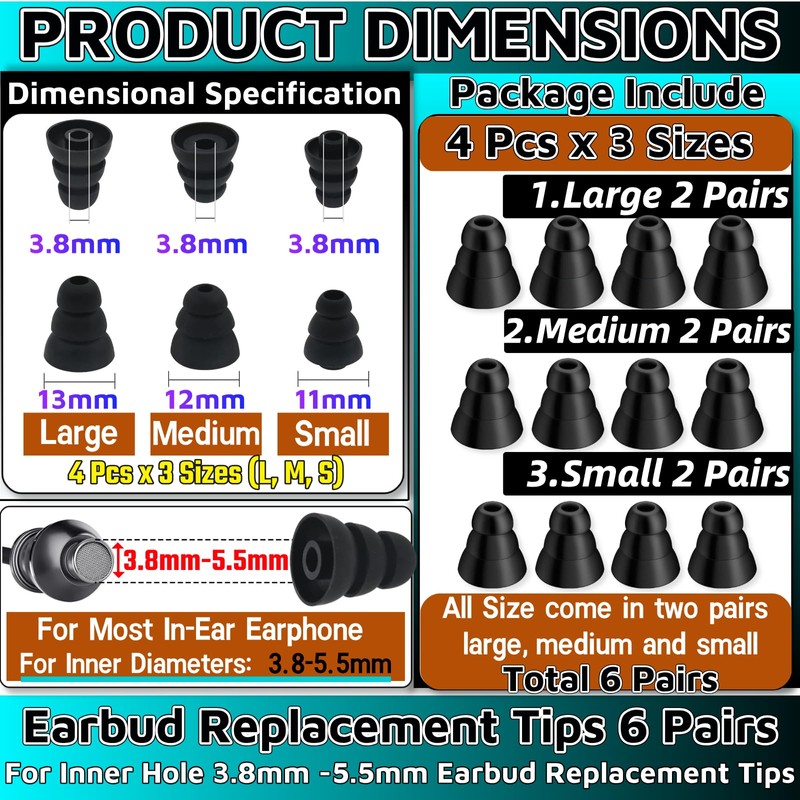 3 Flange Noise Cancelling Triple Flange Eartips Eargels Earpads Ear