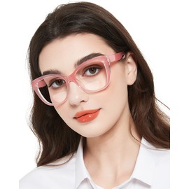 MARE AZZURO Large Bifocal Reading Glasses 1.25 Women Blue Light Blocking Readers 100 125 150 175 200 225 250 275 300 350 (Pink, 1.25)