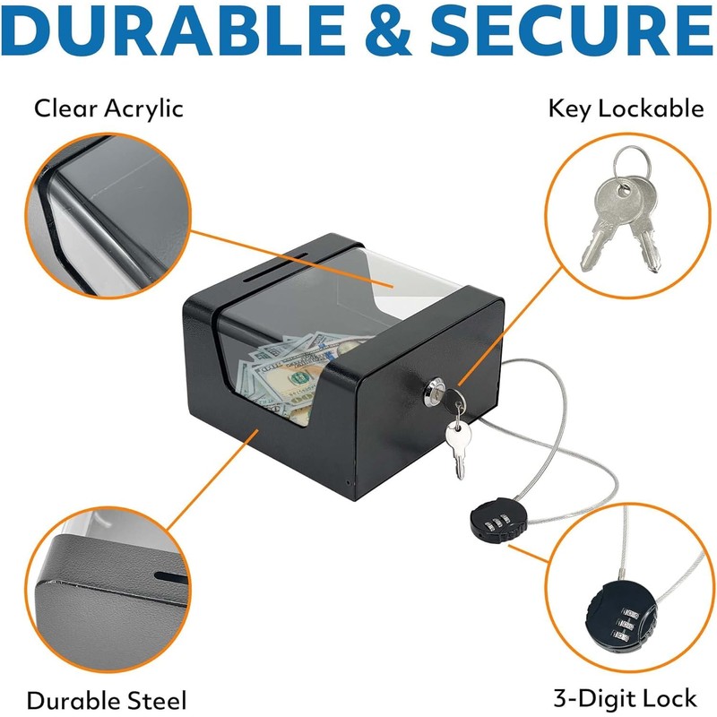 Steel Locking Tip Box - Heavy Duty Secure Tip Jar