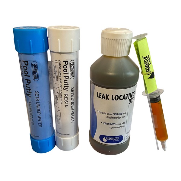 Epoxybond Atlas Pool Leak Detection Kit - Swimming Pool Leak Dye (Yellow) Syringe and 8oz Refill Bottle - Atlas White Putty Epoxy Sealer + Valuable Instructional Step-by-Step DIY Videos