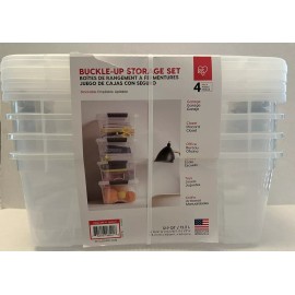 IRIS Buckle-Up Storage Box Set - Clear, 12.9-Quart, Pack of 4