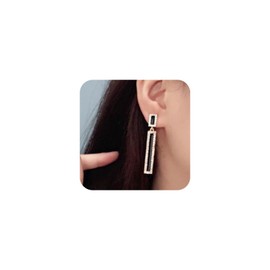 Aneneiceera Fashion Rhinestone Earrings Square Black Hanging Square Dangle Gold Earrings Statement Crystal Rectangle Geometric Sparkling Earrings for Women (Gold)