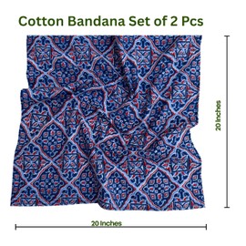 Third Eye Export 100% Cotton Hand Block Printed Black Bandana Head Scarf & Head Wraps Bandanas For Women/Men 20"X20" Inches Pack Of 2 Pcs (Night Blue and Electric Red)