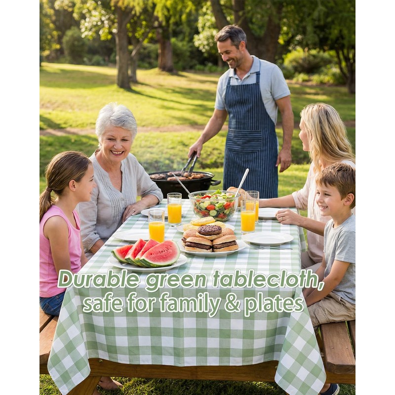 Hapring Sage Green Gingham Tablecloth 3 Pack, Waterproof & Easy