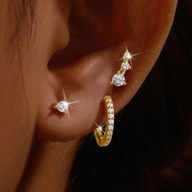 Gold Hoop Earrings Set for Women, Small 14K Gold Plated Dangle Cartilage Earring for Multiple Piercing, Dainty Gold Earrings Stacks