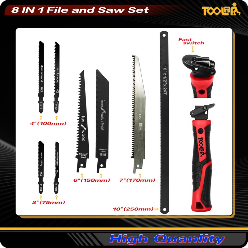 TOOLAN: 8-In-1 Multi Blades Hand Saw, Drywall Cutter. Hacksaw. Long