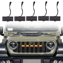 ouylycjo 5PCS Front Grille Lights for Jeep Wrangler 2024 2025，Car LED Grille Lights with Wiring Harness And Fuse（yellow）