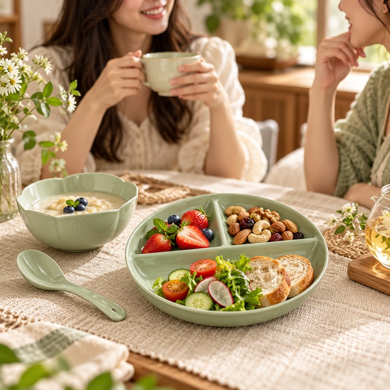 Ceramic Divided Plate Set for Everyday Meals – 3-Section Serving