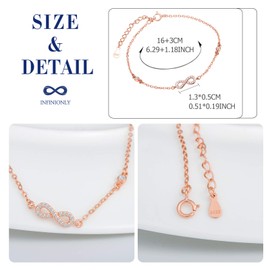 INFINIONLY Ladies and Girls 925 Sterling Silver Bracelets, Mini Infinity Symbol Bracelet, Silver, Inlay Zircon, Silver, Rose Gold