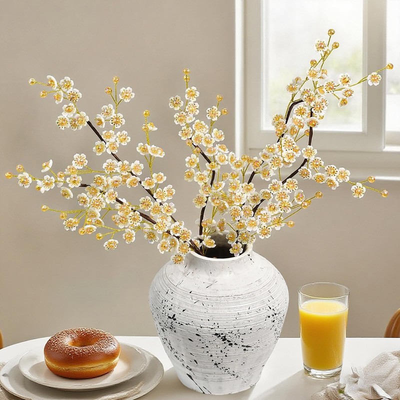 1Piece Acrylic Resin Snow Pear Blossom Faux Cherry Blossom Stems