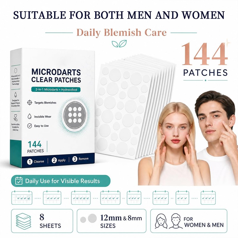 2Pack Curalona Microdarts Clear Patches, 2-in-1 Hydrocolloid Blemish Patches with
