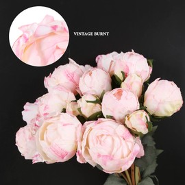 ICBOX Pink Peonies Artificial Flowers 2 Bouquets Vintage Peonies 18pcs Pink Peonies with Single Long Stems Silk Flowers for Wedding Decoration Bride Bouquet Flowers Crafts Floral Arrangement (Pink)