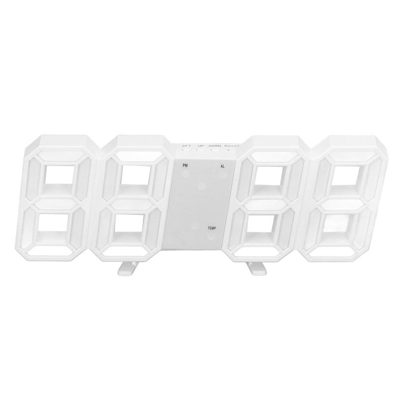 3D LED Wall Clock Minimalist White Frame Digital Wall Alarm