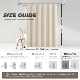 TURKIO 84 Inches Extra Long Beige Shower Curtain Boho Neutral Tufted Chevron Textured Striped Minimalist Shower Curtains for Bathroom