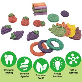 Fhiny 27 PCS Natural Bunny Chew Toys Molar Rabbit Toys Contain Timothy Grass Pumpkin Beets Purple Potatoes Carrot Hamster Treats for Chinchillas Guinea Pigs Mice Gerbils Teeth Grinding