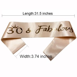 NAUXIUDSJS 30 Fabulous Sash, 30th Birthday Sash, Rose Gold Satin Sash with Foil Letter Happy 30th Birthday Accessories Decorations Party Favor,Rose Gold