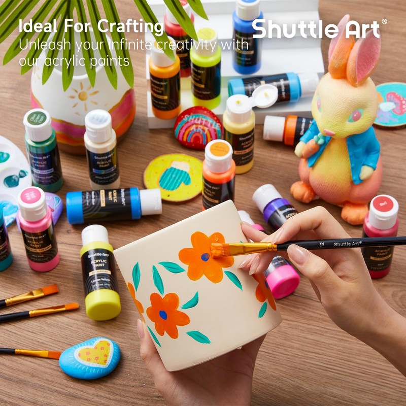 Shuttle Art 100 Colors Acrylic Paint, 2oz/60ml Bottles, Include 2