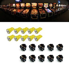 PA LED 10PCS #555 T10 LED Pinball Machine Lights 6.3V 4SMD + Bulb Socket Twist Lock Wedge Instrument Base (Yellow, Amber)