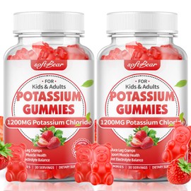 softbear Potassium Gummies for Adults, Sugar Free Potassium Chloride Gummies 1200mg Support Leg Cramps & Electrolyte Balance High Potency Potassium Supplement, Strawberry Flavor 120 Count