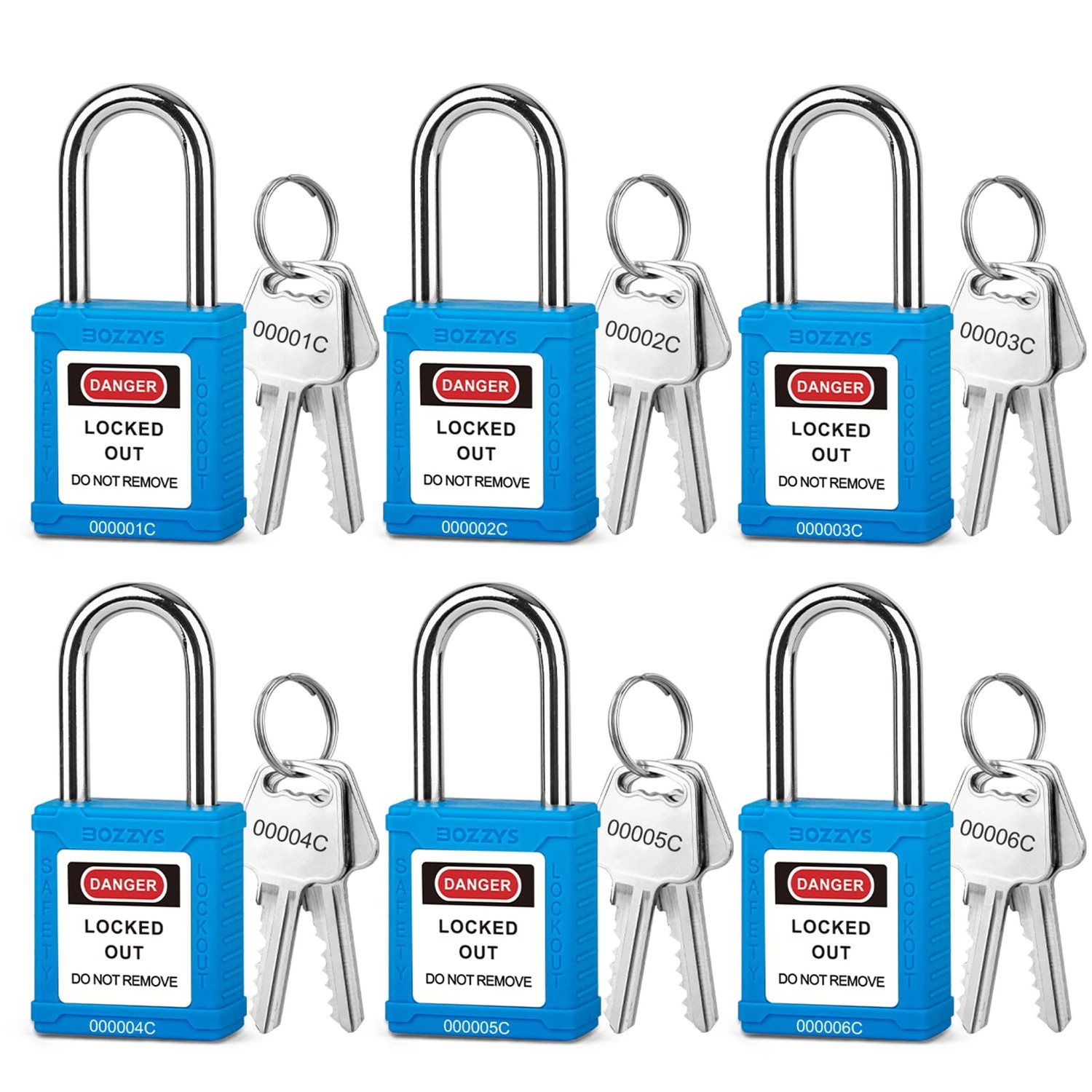 BOZZYS Lockout Tagout Locks,6Pack Blue Loto Locks,2 Keys Per Safety ...