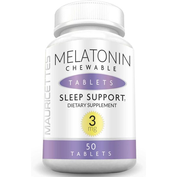 Melatonin 3mg Chewable Sleeping Pills - Natural Sleep Support - 50 Chewable Melatonin 3mg Tablets by Mauricettes