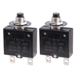 RKURCK Thermal Circuit Breaker 20 Amps, Thermal Overload Protector L1 Series 125-250V AC 50V DC Push Button Manual Reset Circuit Breaker 20A 5 Pack