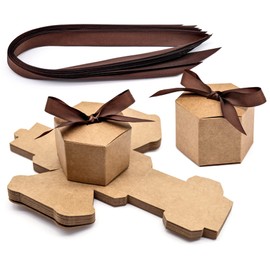 Fahibin 25Pcs Small Brown Kraft Gift Boxes with Ribbon, Hexagon Wedding Favour Paper Candy Kraft Boxes for Anniversary, Birthday Party, Bridal/Baby Shower