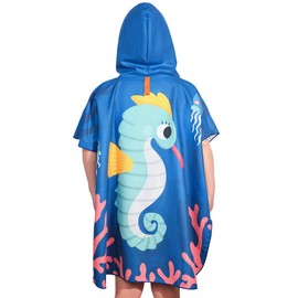 Maddy's Home Kids Hooded Beach Towel - Super Soft Absorbent Cotton Poncho for Boys & Girls, Bath Pool & Beach Use,Toddler to Teen (3-12 Years)(Seahorse)