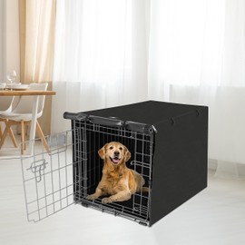 X-ZONE PET Double Door Dog Crate Cover - Polyester Pet Kennel Cover (Fits 24 30 36 42 48 inches Wire Crate) (42 Inch, Black)