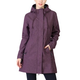 33,000ft Women's Softshell Long Jacket with Hood Fleece Lined Windproof Warm up Waterproof Windbreaker